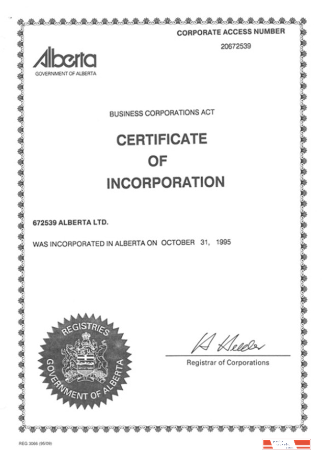 Canada Certificate of Incorporation